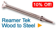 reamer tek wood to steel star drive wood screws