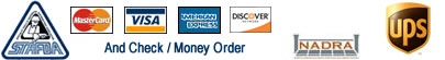 we accept visa, mastercard, american express, check or money order.  We ship UPS or US Postal Service, we belong to NADRA